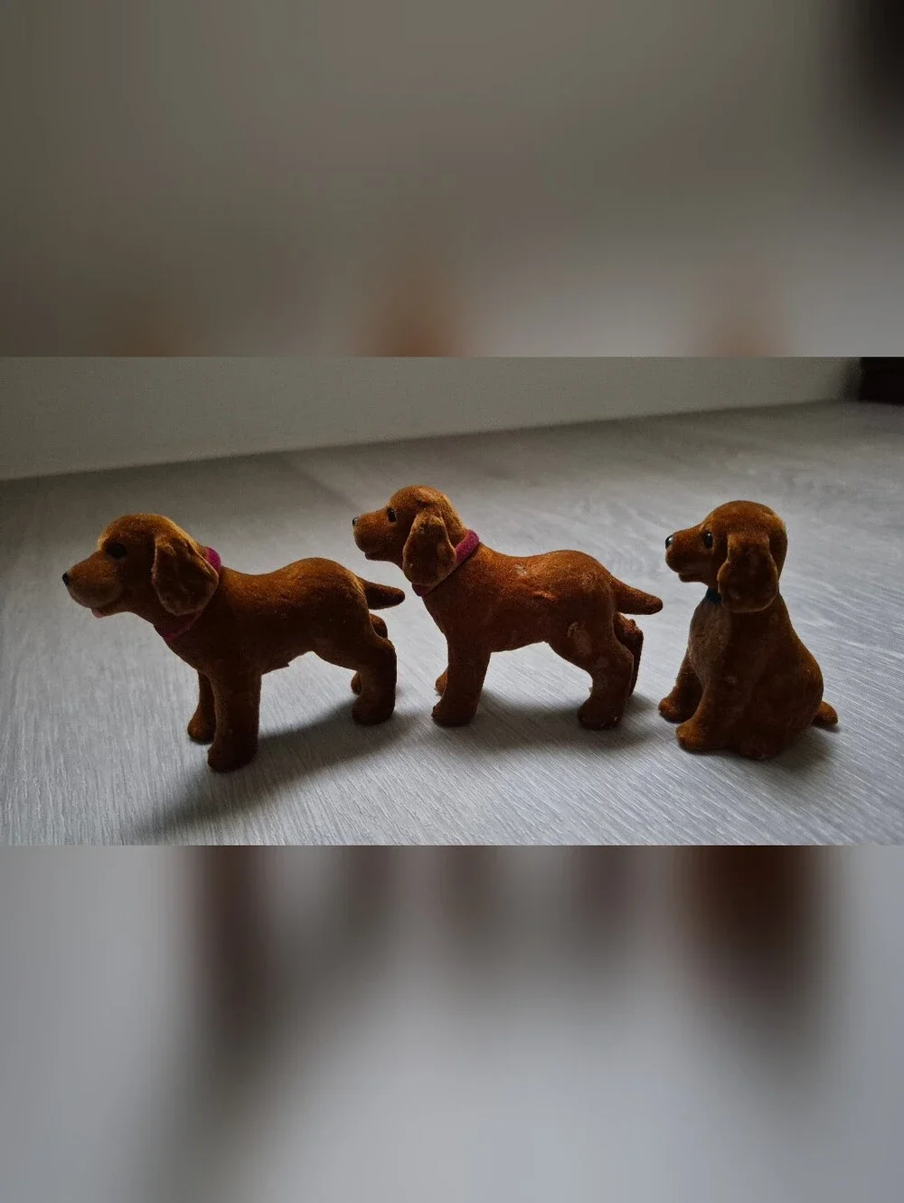 3 Vintage Flocked Brown Irish Setters Dogs Barbie Dollhouse Pets